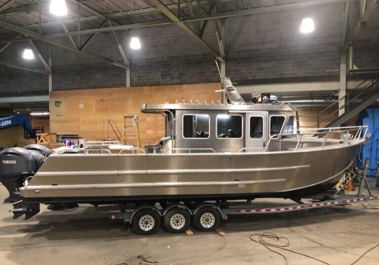 on trailer in shop